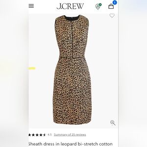 J Crew Leopard Print Sheath Dress in Bi Stretch Cotton Size 12 Black Brown Tan